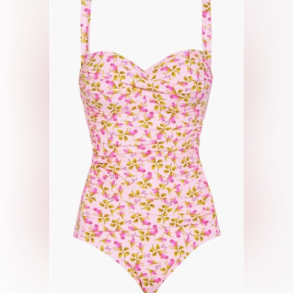 $128 Betsey Johnson Bandeau Pink Floral One Piece Swimsuit - Picture 1 of 9